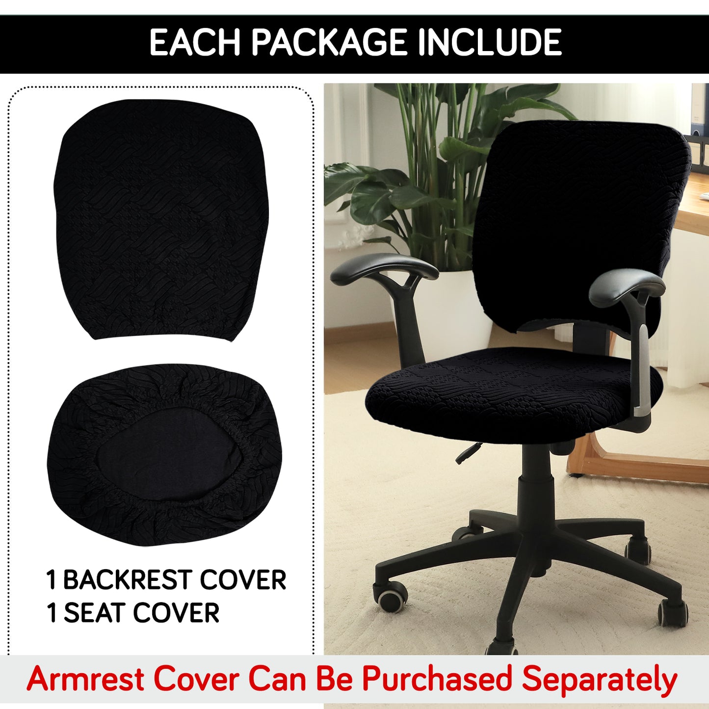 Office Chair Cover for Task Chair – 170 GSM Stretchable Jacquard – Washable & Anti-Slip – Fits Small Office Chairs Without Headrest, Black