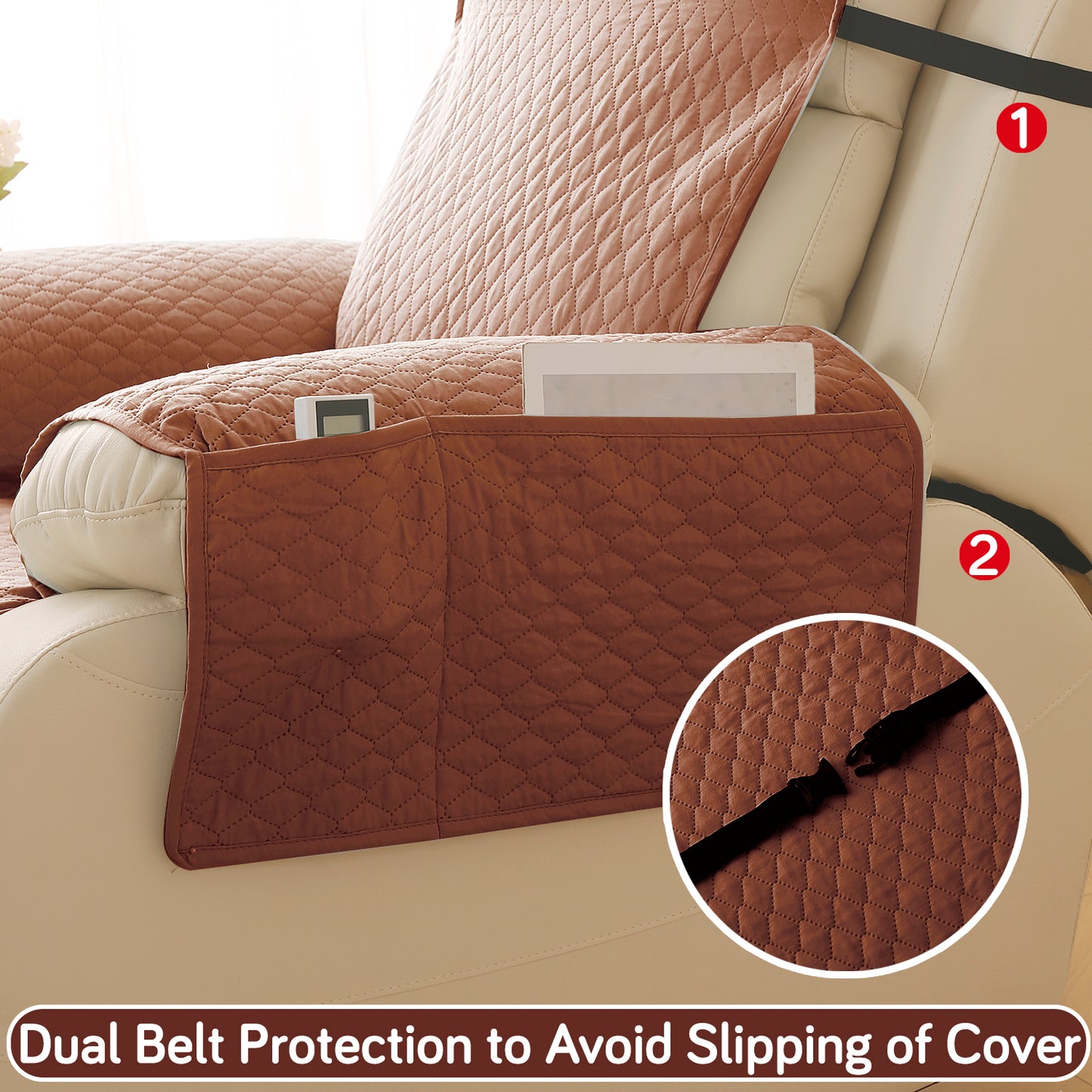 Quilted Recliner Mats for 1 Seater Recliner Sofa, Brown