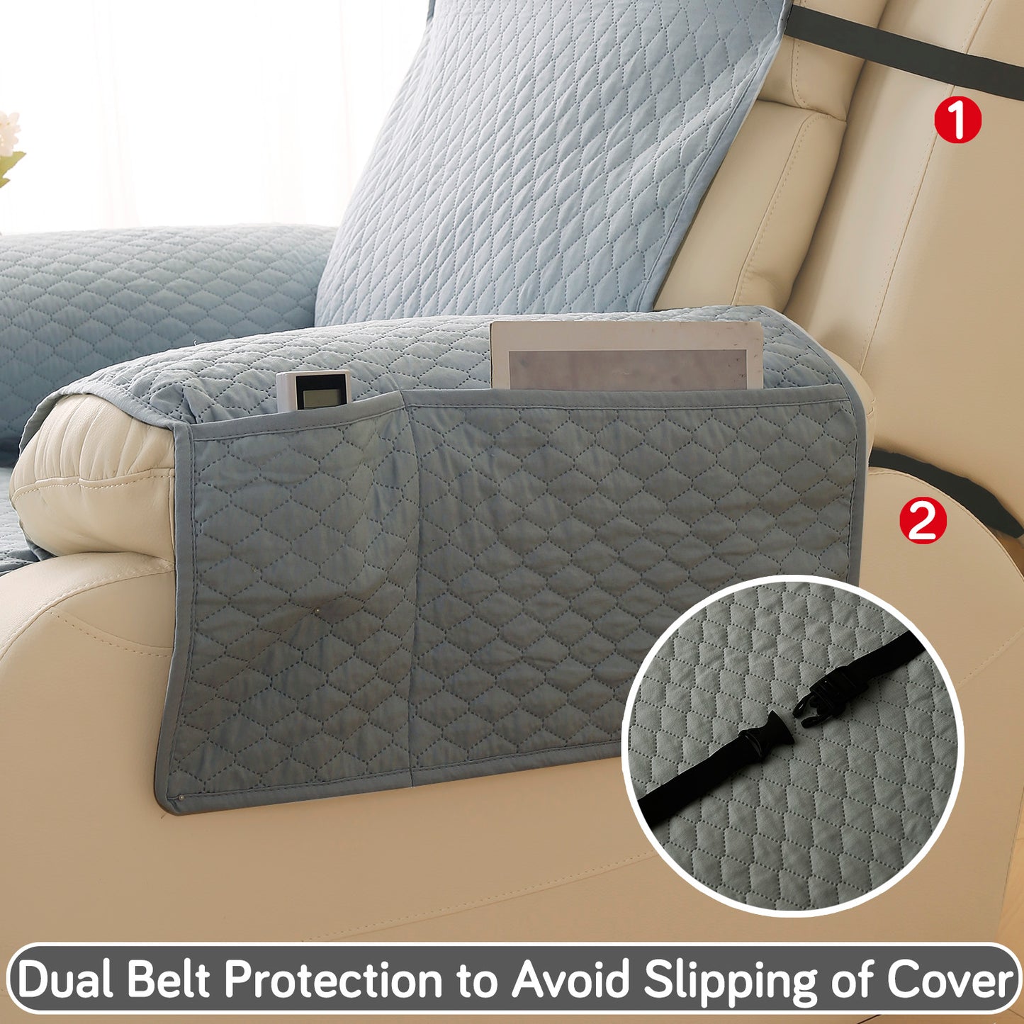 Quilted Recliner Mats for 1 Seater Recliner Sofa, Grey