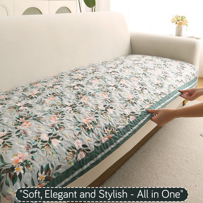 Florentina Series Quilted Holland Velvet L Shape Sofa Seat Mat - Magnolia Green