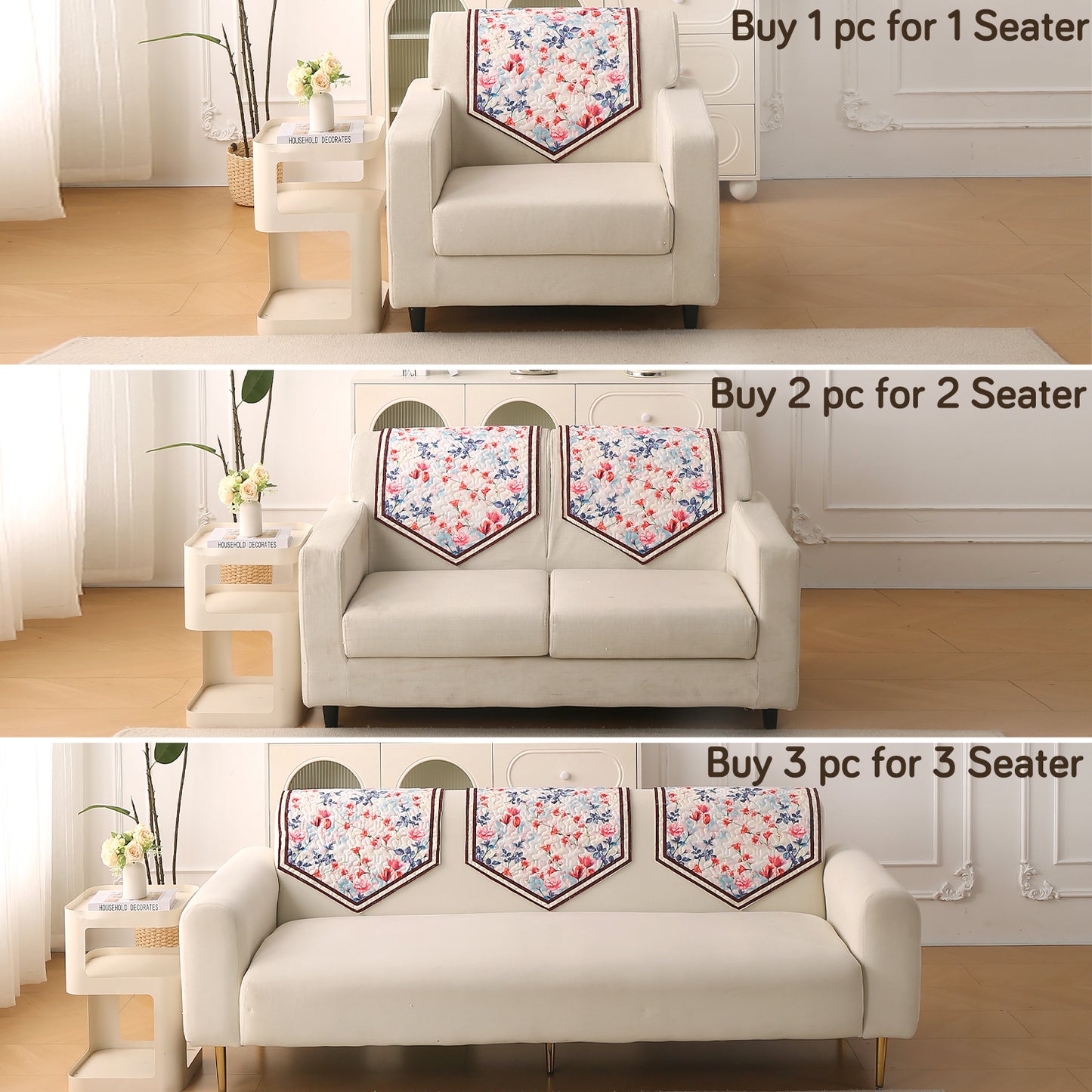 Florentina Series Printed Holland Velvet Sofa Mat - Scarlet Rose Ivory