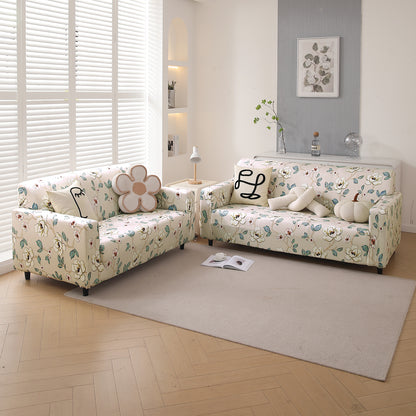 Premium Printed Velvet Sofa Cover 1/2/3 Seaters Fully Covered, Buttercream Magnolia Whisper