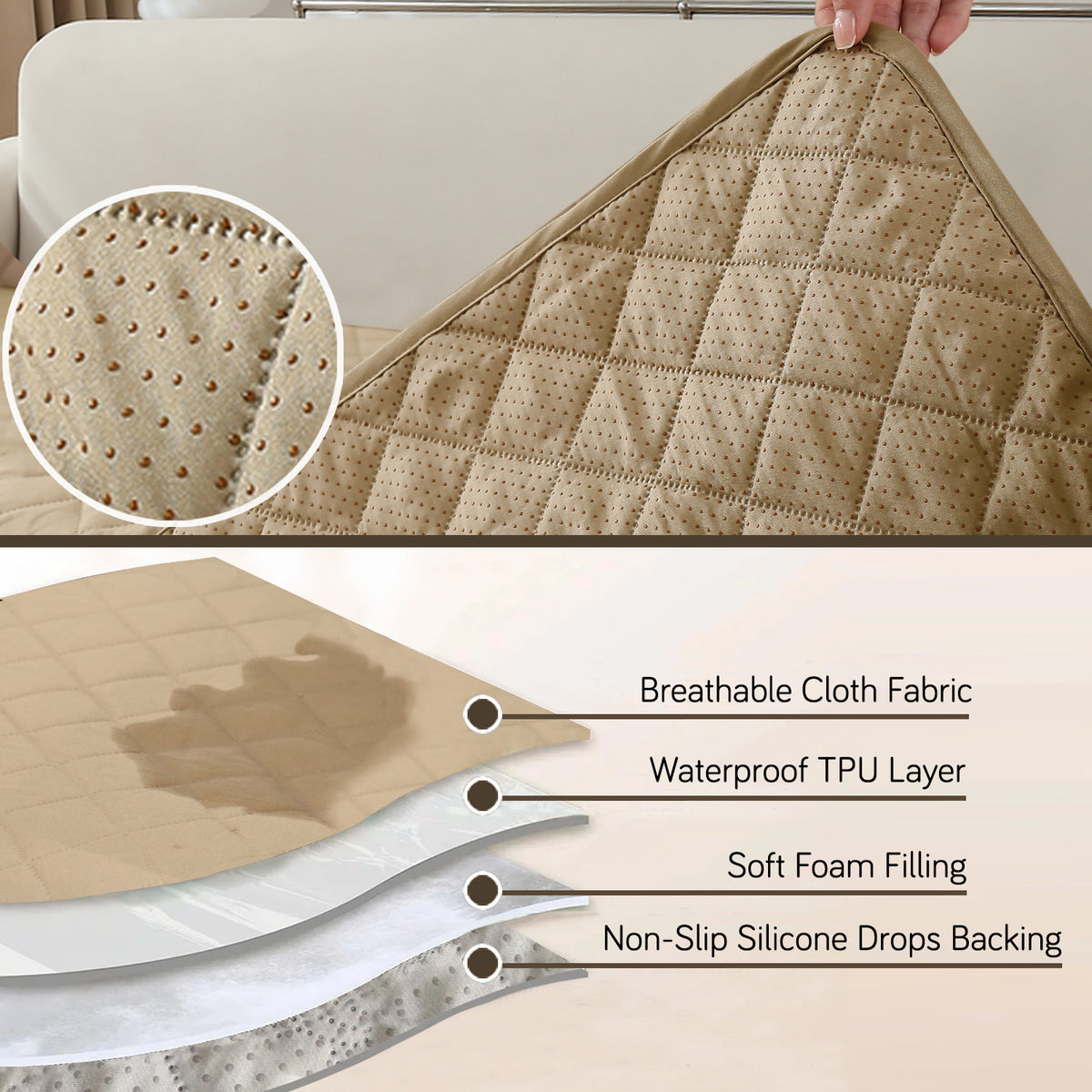 Drylin Quilted Sofa Cover Mat, Beige