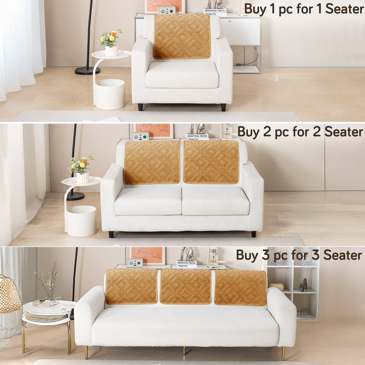 Velvet Maze Sofa Cover Mat, Light Brown