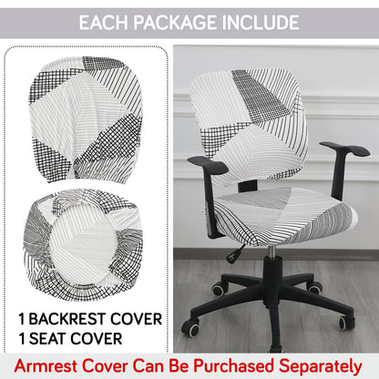 Printed Office Chair Cover for Task Chair – 140 GSM Stretchable Fabric – Washable & Anti-Slip – Fits Small Office Chairs Without Headrest, Snow White Black Geometry