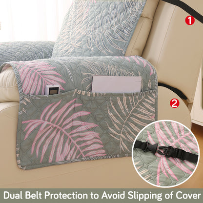 Quilted Printed Recliner Mats for 1 Seater Recliner Sofa, Tropical Leaves Pastel
