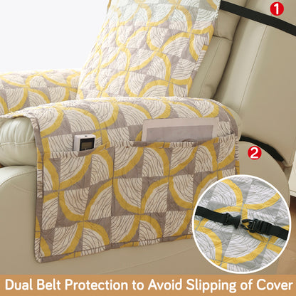 Quilted Printed Recliner Mats for 1 Seater Recliner Sofa, Windmill Cyber Yellow