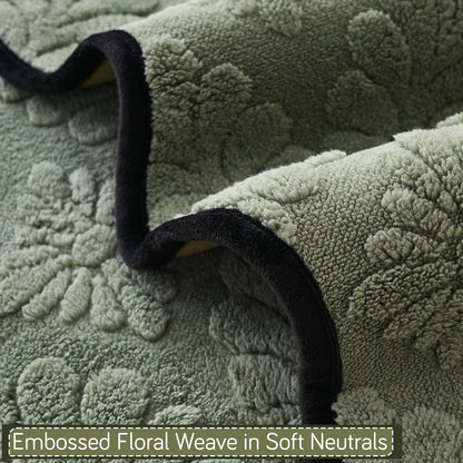 Embossed Floral Jacquard Anti-Slip Sofa Cover Mat, 'Wavy Petal Crest Series' Sage Green