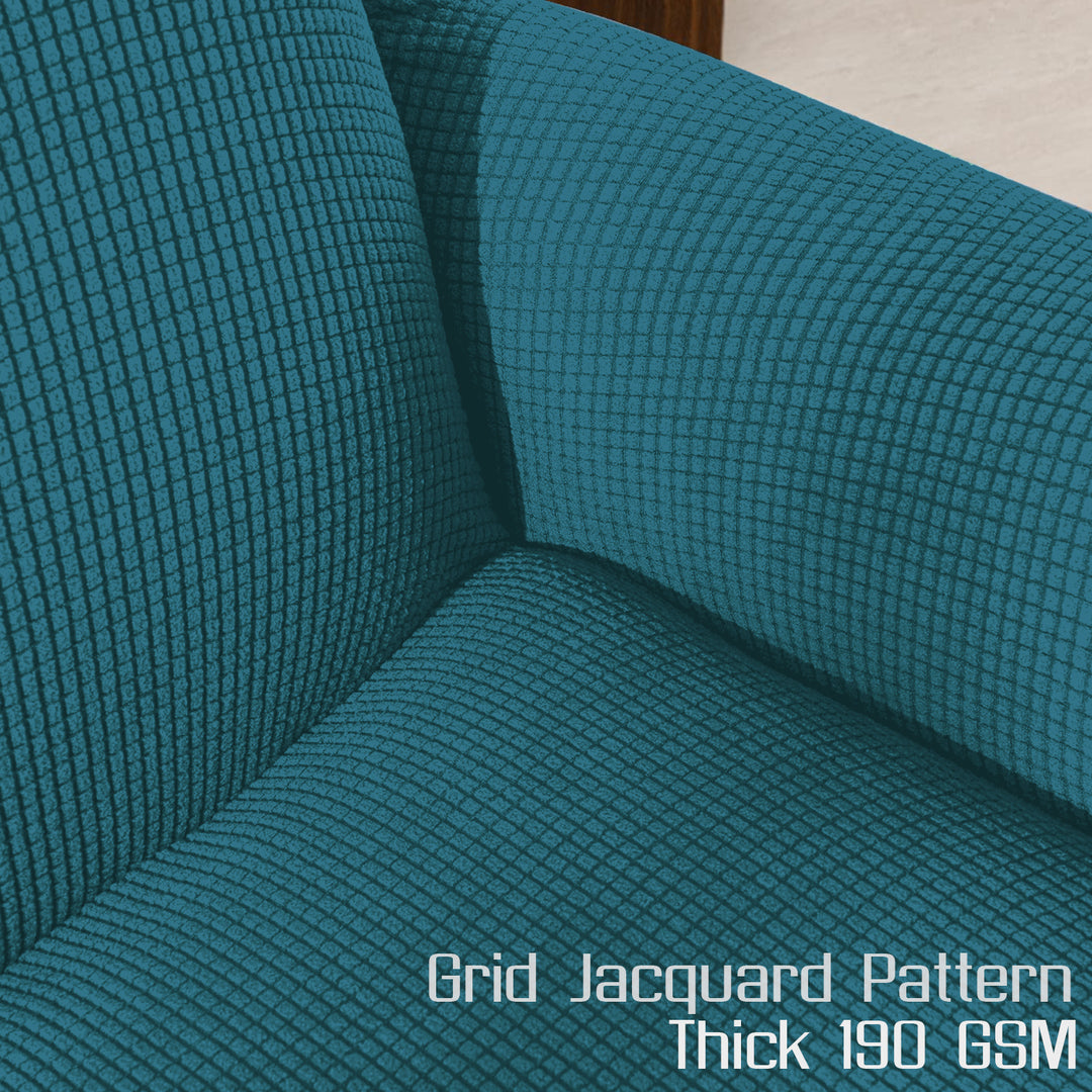 Fully Covered Stretchable Jacquard Wing Chair Cover, Teal
