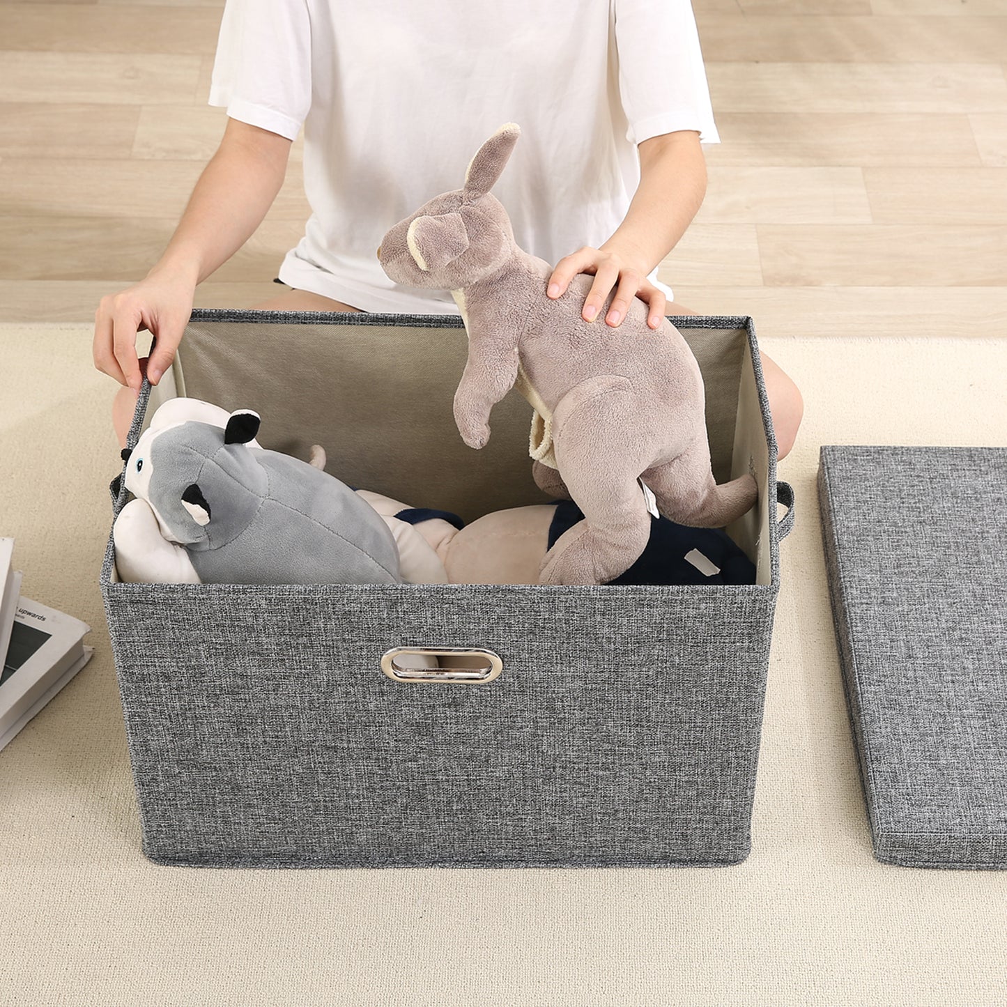 Multipurpose Foldable Storage Box with Lid, Extra Large 50x35x32 cm, Grey