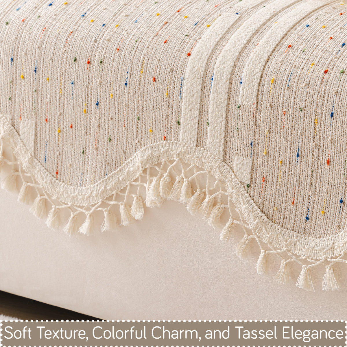 DreamWave Chenille with Tassels Sofa Cover Mat, Pastel Sand