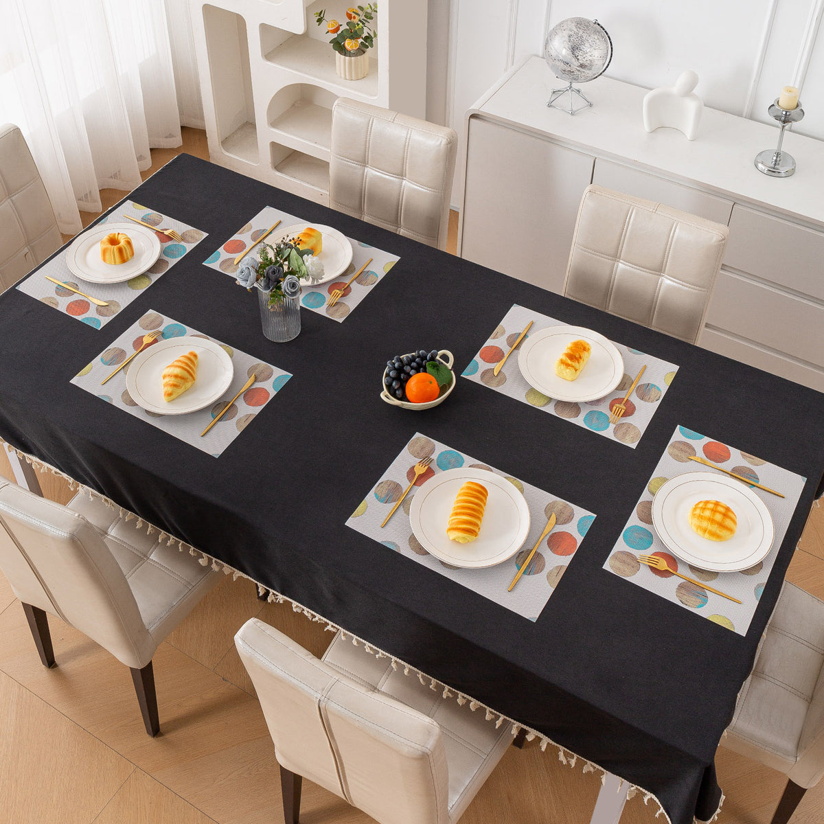 Color Splash PVC Mats for Dining Table, Watercolor Circles - Soft Beige