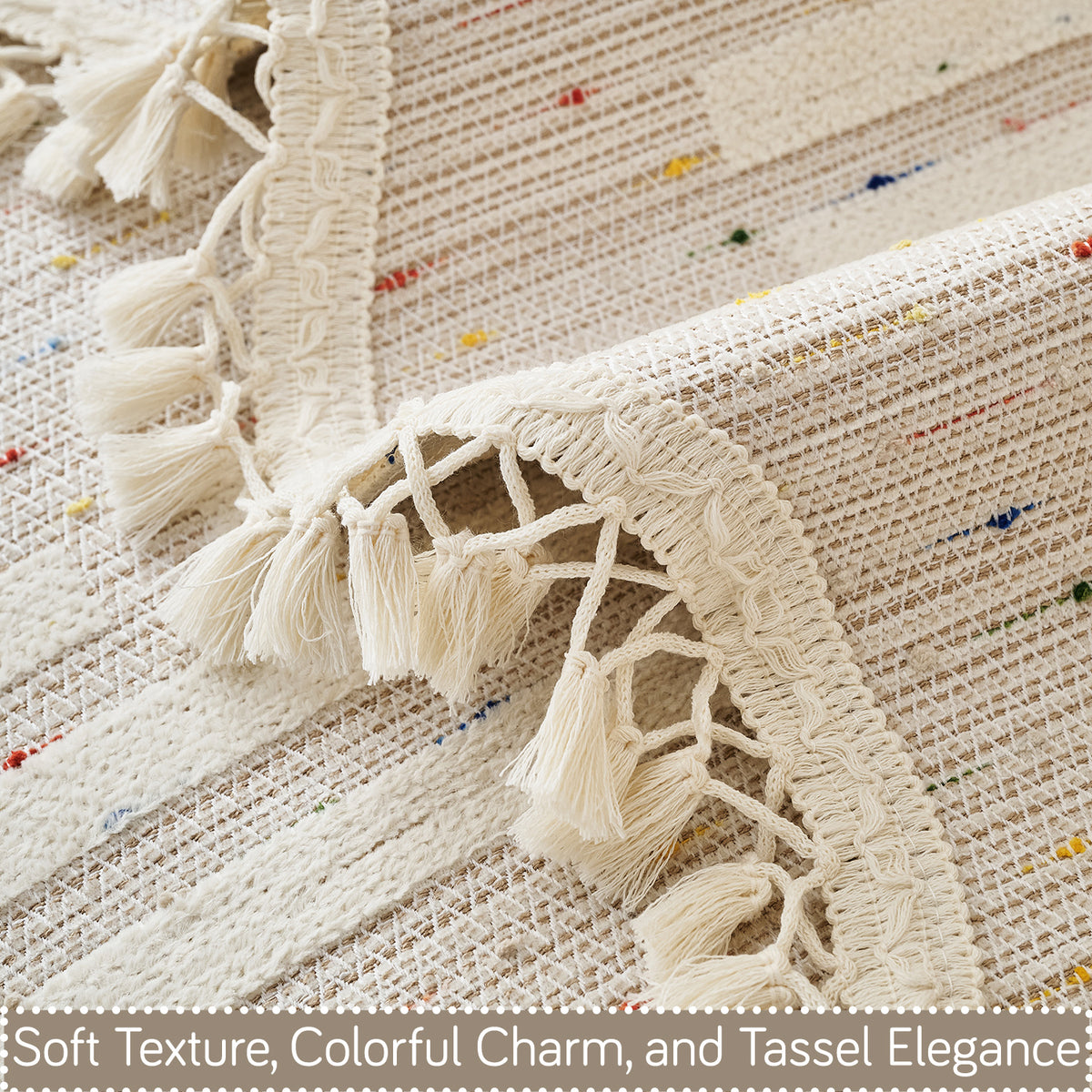 DreamWave Chenille with Tassels Sofa Cover Mat, Pastel Sand