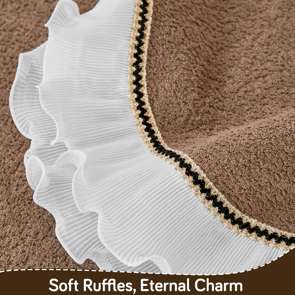 French Classic Frill Wavy Sofa Cover Mat, Mocha Luxe Brown