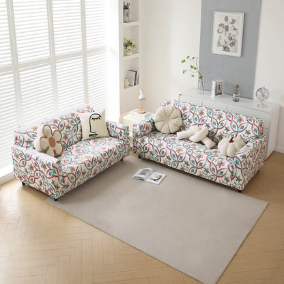 Premium Printed Velvet Sofa Cover 1/2/3 Seaters Fully Covered, Beige Persian Garden