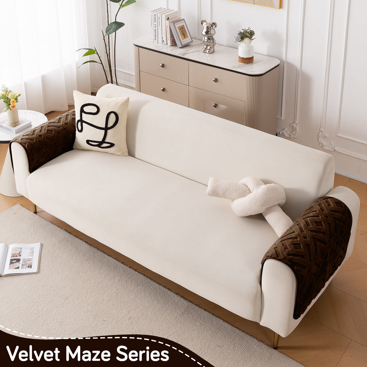 Velvet Maze Sofa Cover Mat, Dark Brown