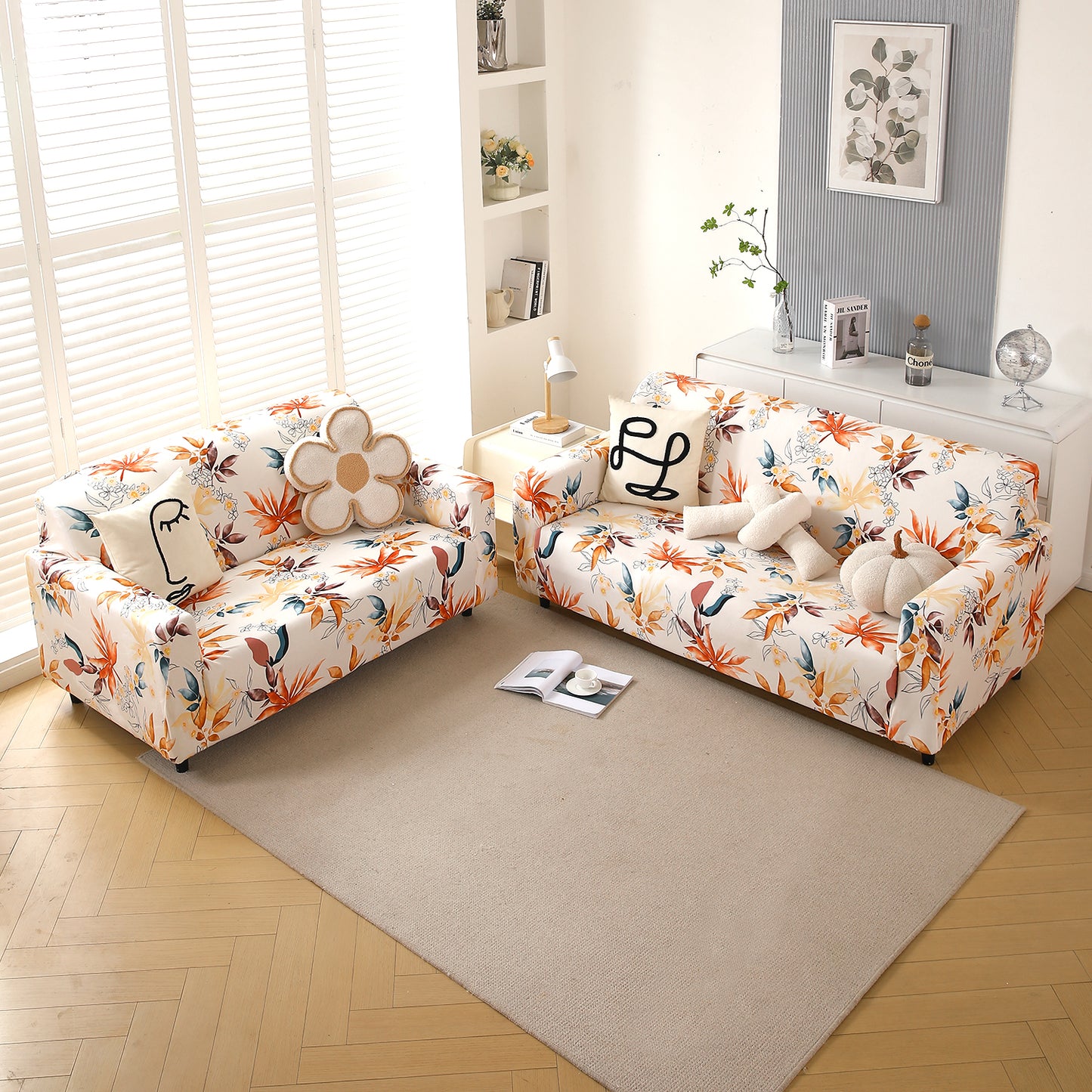 Premium Printed Velvet Sofa Cover 1/2/3 Seaters Fully Covered, Amber Serene Flora