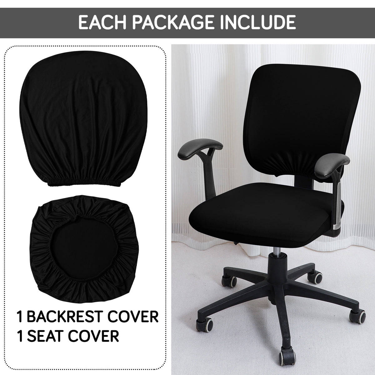 Office Chair Cover for Task Chair – 140 GSM Stretchable Fabric – Washable & Anti-Slip – Fits Small Office Chairs Without Headrest, Black