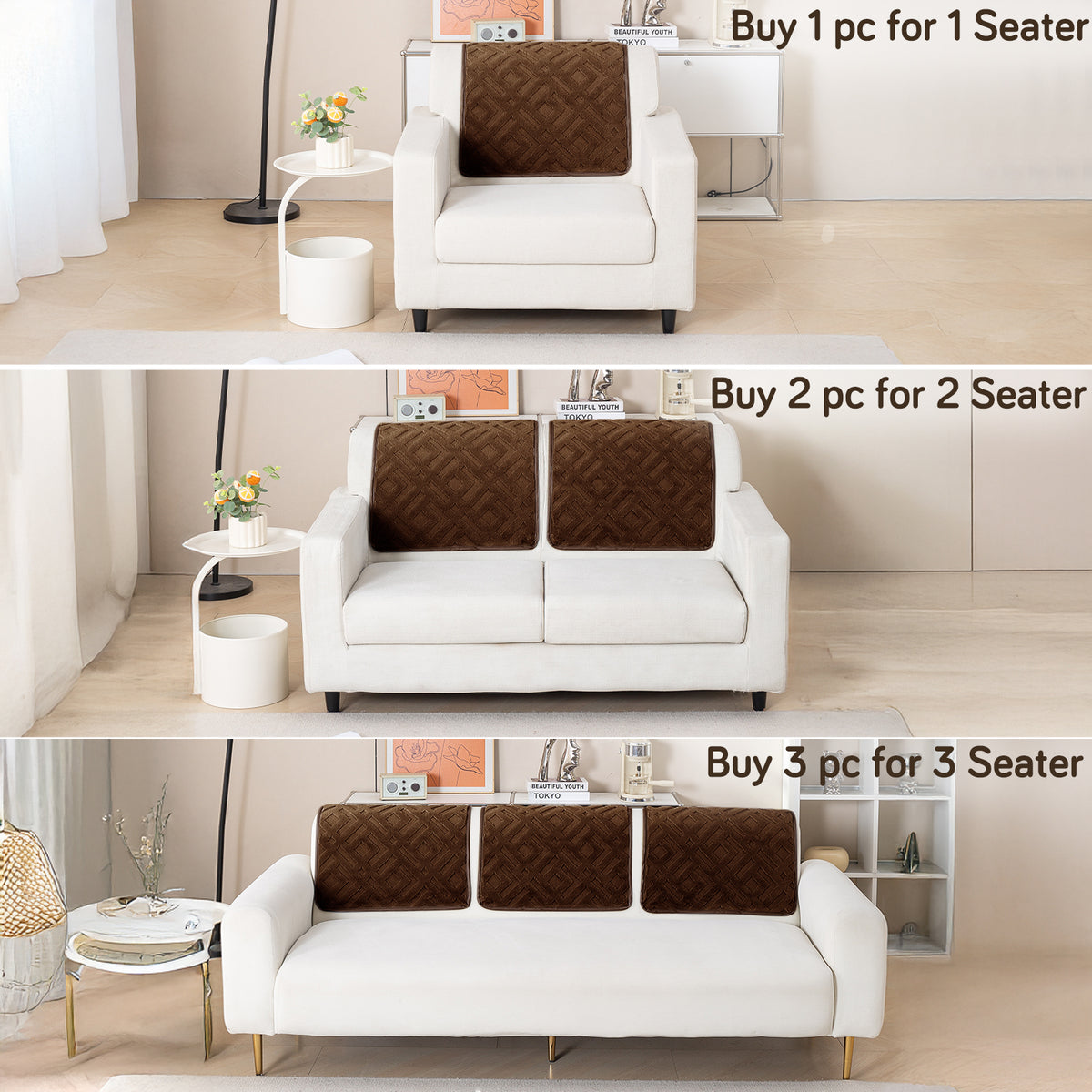 Velvet Maze Sofa Cover Mat, Dark Brown