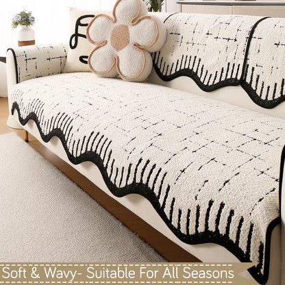 Premium Supple Soft Wavy with Curve Sofa Cover Mat, Off-White