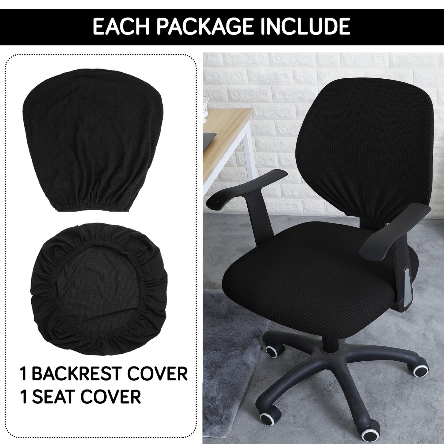 Water Repellent Office Chair Cover for Task Chair – 210 GSM Stretchable Jacquard – Washable & Anti-Slip – Fits Small Office Chairs Without Headrest, Black