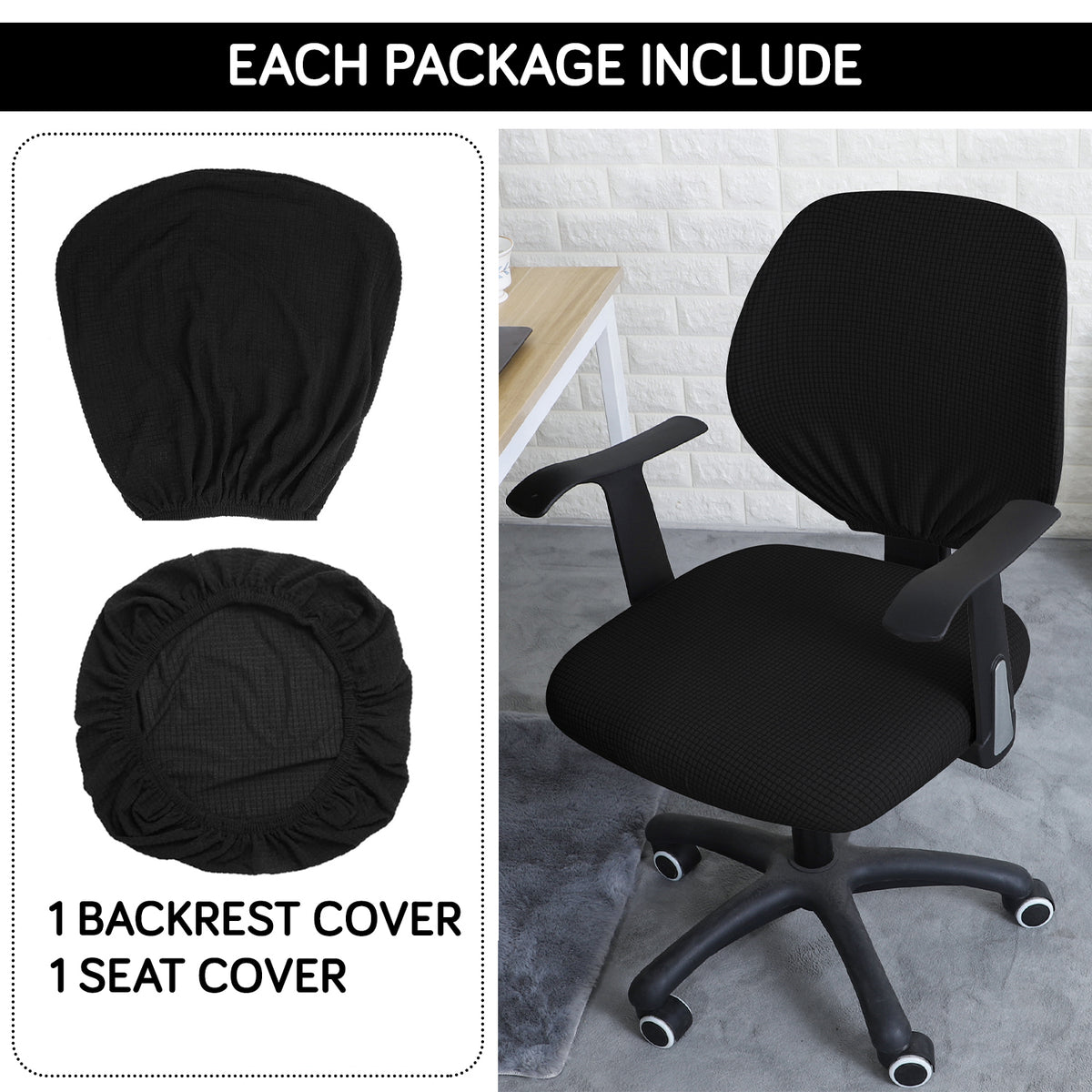 Water Repellent Office Chair Cover for Task Chair – 210 GSM Stretchable Jacquard – Washable & Anti-Slip – Fits Small Office Chairs Without Headrest, Black