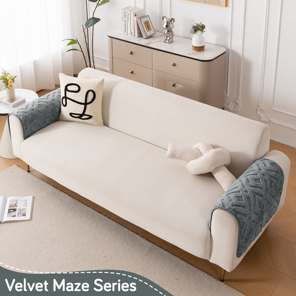 Velvet Maze Sofa Cover Mat, Dark Grey
