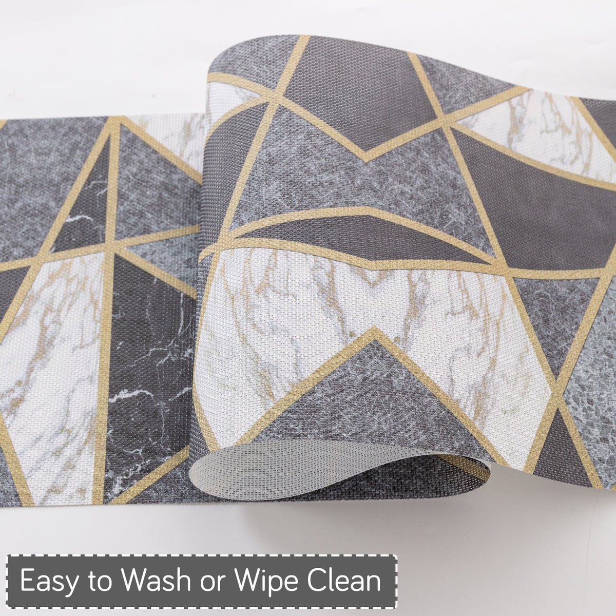Marble Fusion PVC Mats for Dining Table, Geo Triangles - Charcoal Grey