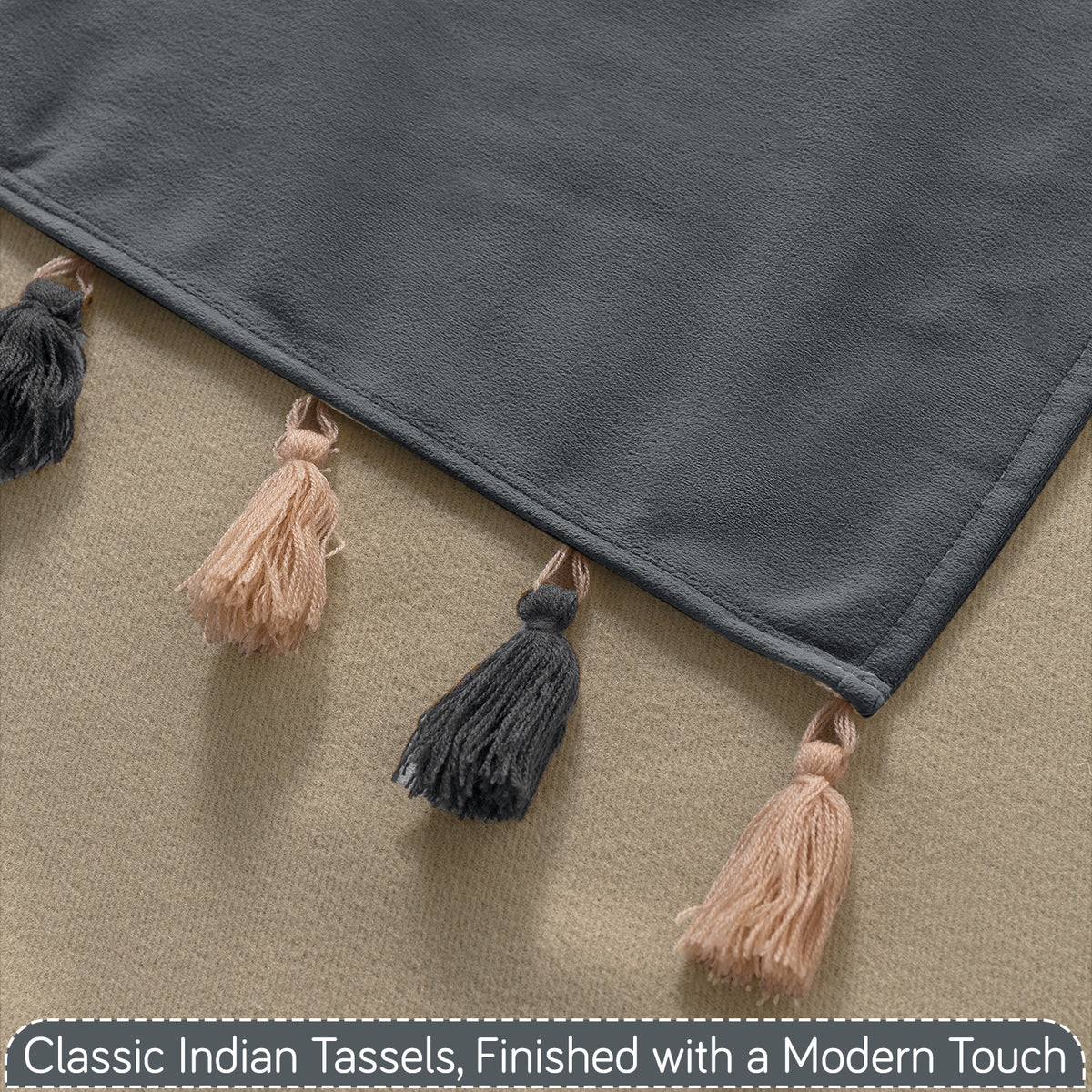 Holland Velvet 5-Seater Sofa Cover (3+1+1), TasselTone Series | Graphite Grey