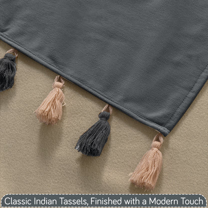 Holland Velvet 5-Seater Sofa Cover (3+1+1), TasselTone Series | Graphite Grey