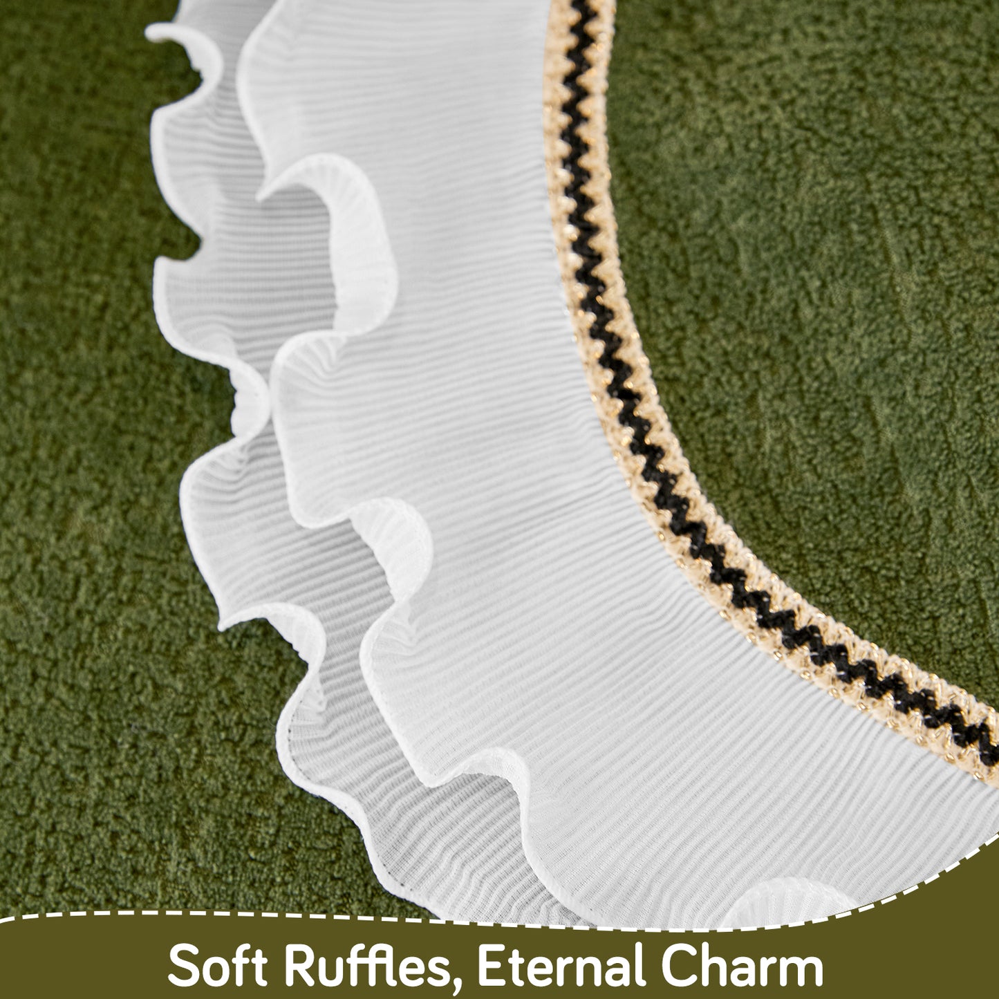 French Classic Frill Wavy Sofa Cover Mat with Curve & Lace - Dark Olive Green