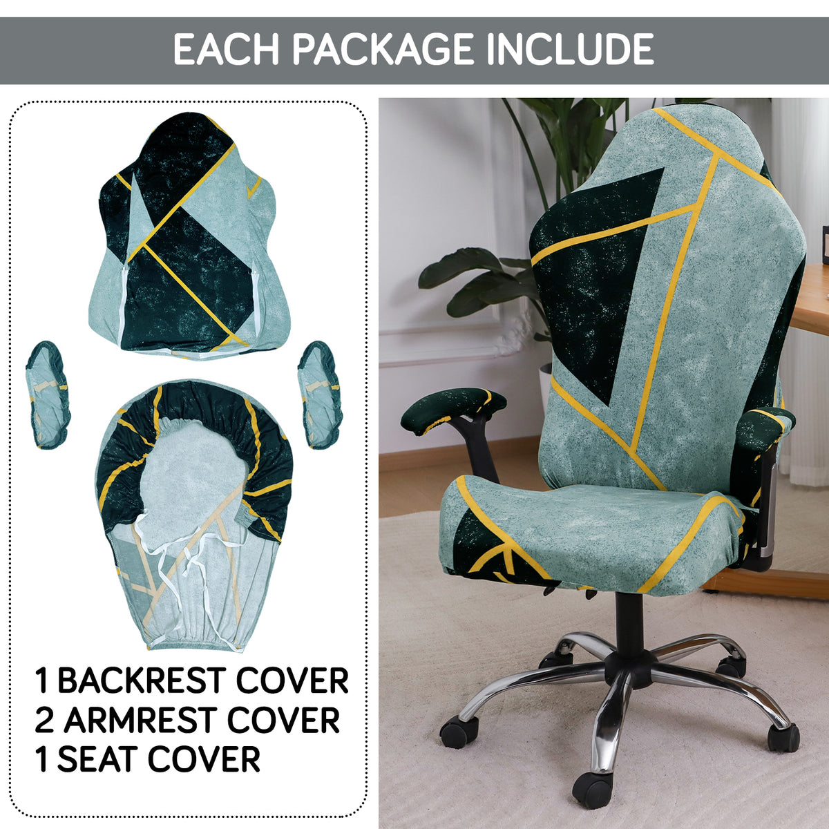 Printed Gaming Chair Seat Cover Elastic Computer Rotating Chair, Multicolor Abstract Geometry