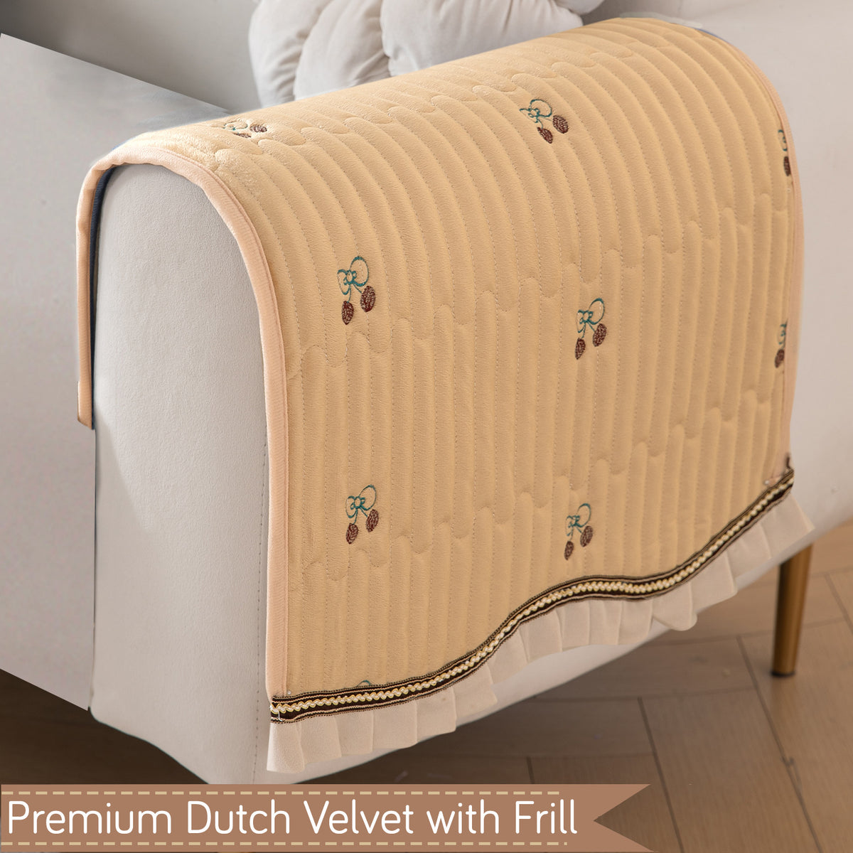 Frilora Dutch Velvet Sofa Cover Mat, Caramel Beige
