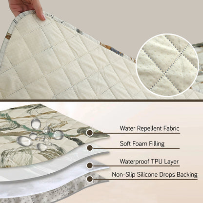 HOKIPO Water Repellent + Waterproof Quilted Sofa Mats, Parchement Beige Abstract Art