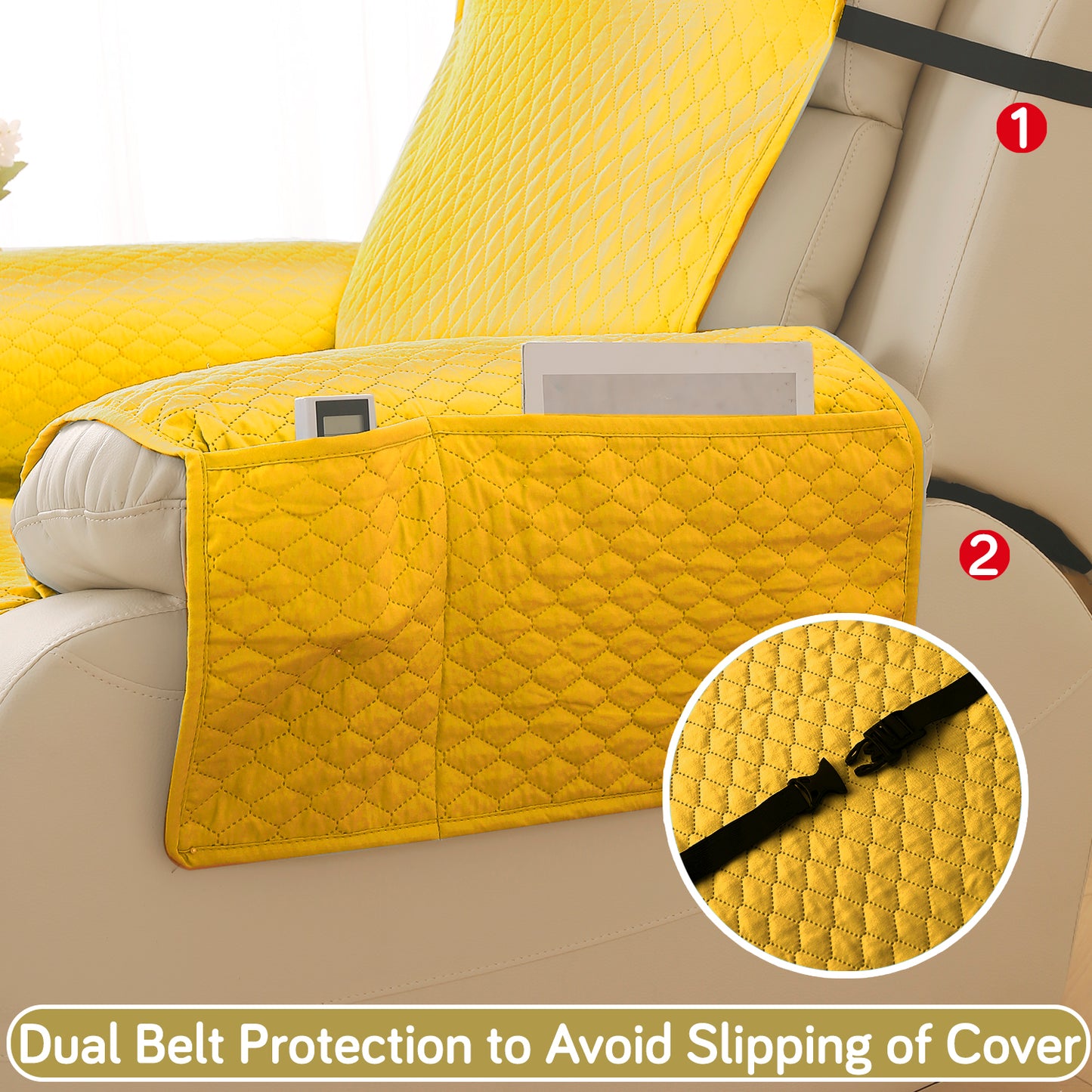 Quilted Recliner Mats for 1 Seater Recliner Sofa, Yellow