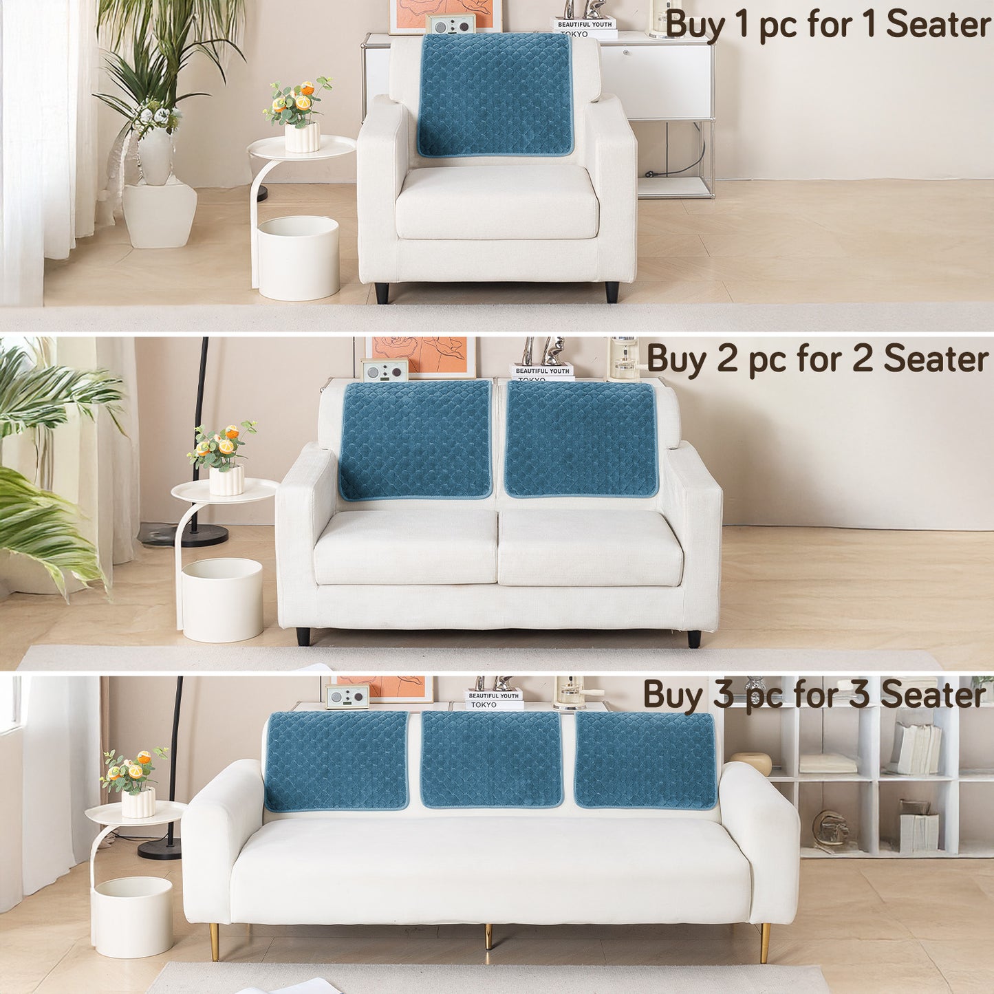 Diamond Plush Pebble Quilted Sofa Cover Mat, Blue