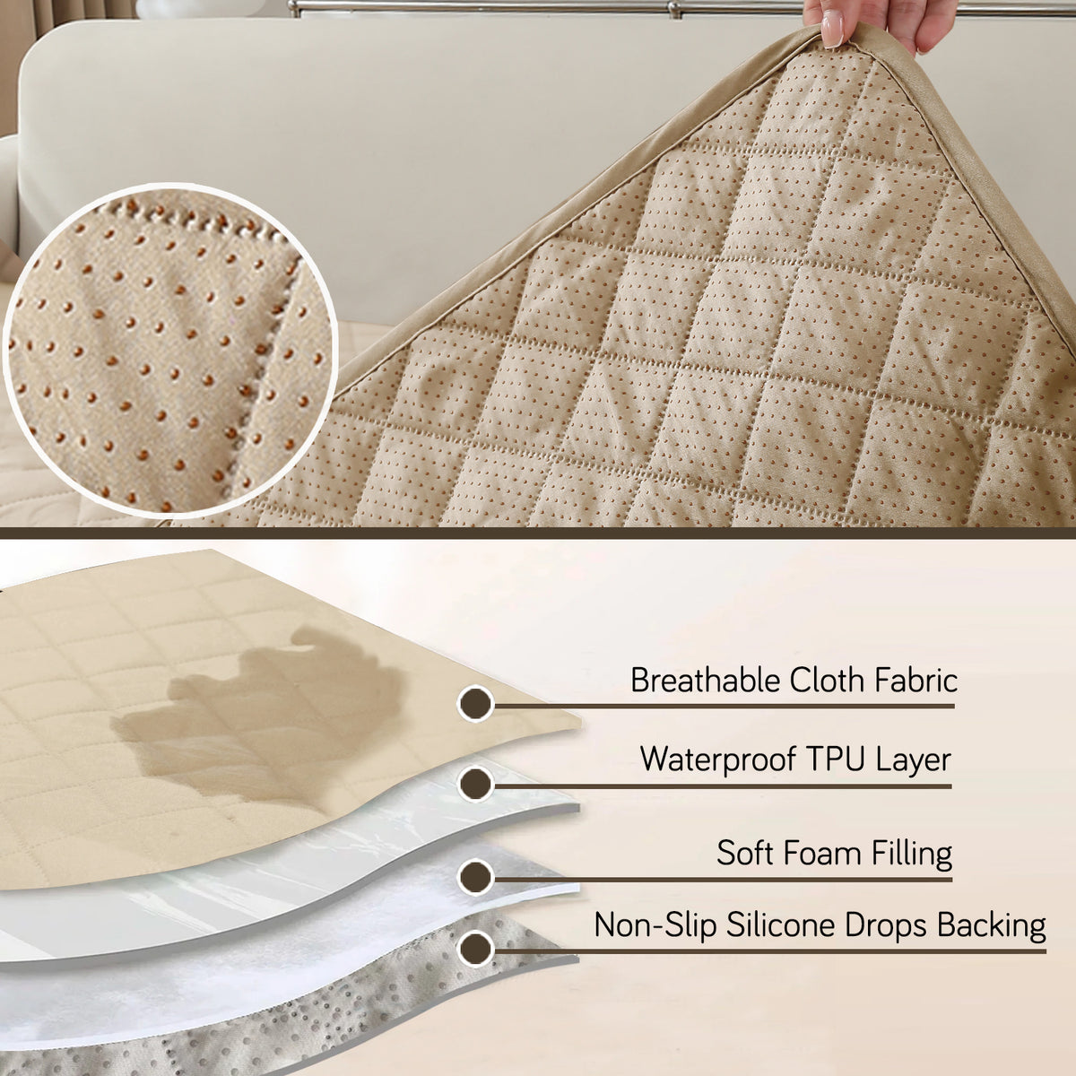 Drylin Quilted Sofa Cover Mat, Cream