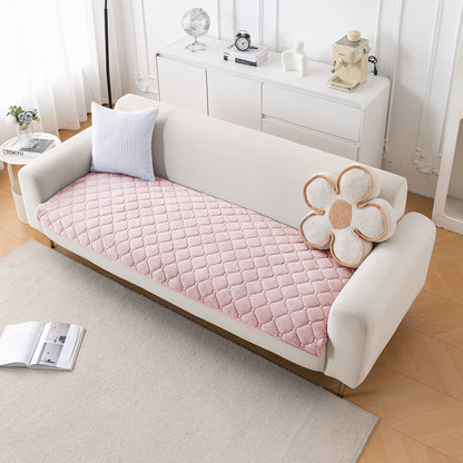 Diamond Tuft Plush Sofa Cover Mat, Blush Pink