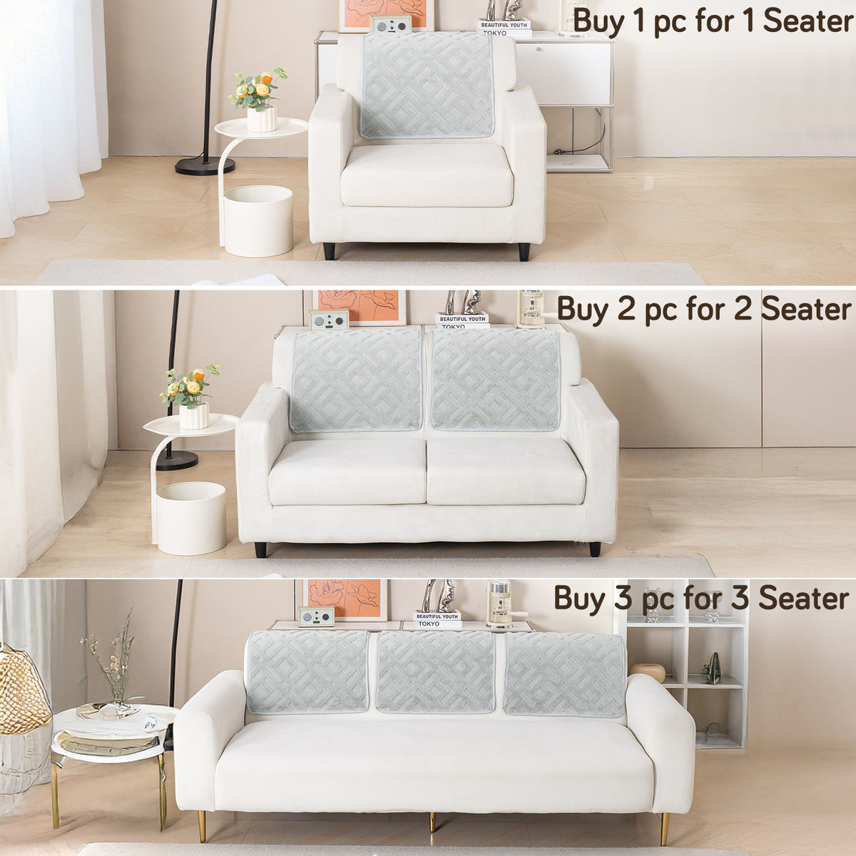 Velvet Maze Sofa Cover Mat, Light Grey