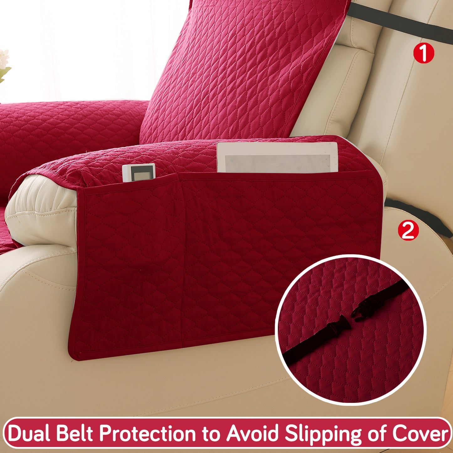 Quilted Recliner Mats for 1 Seater Recliner Sofa, Maroon