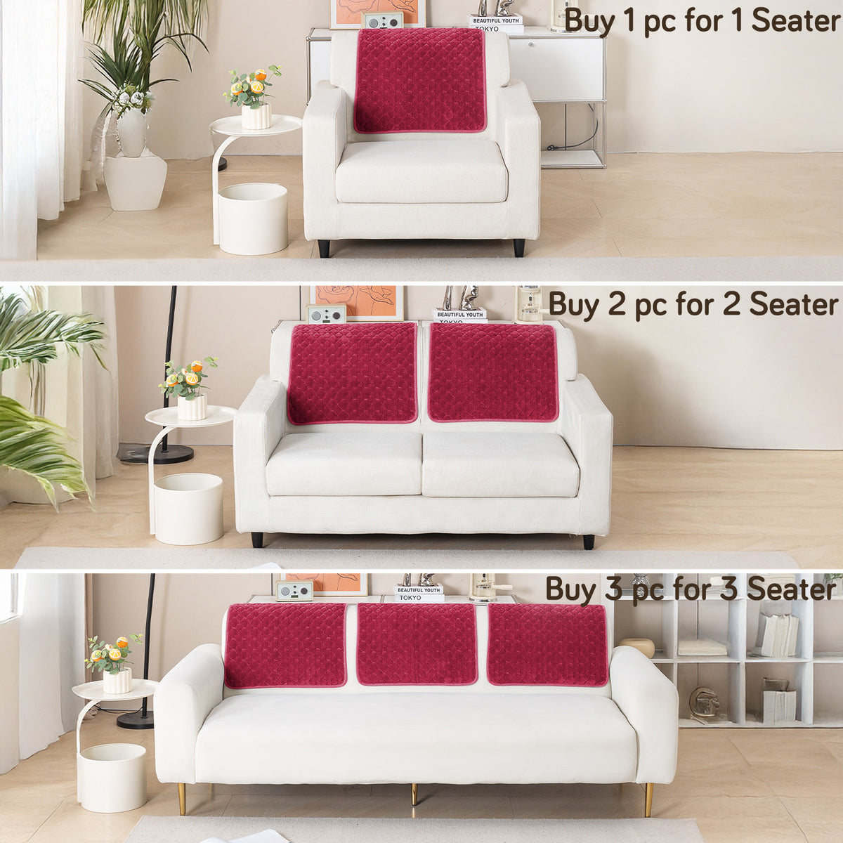 Diamond Plush Pebble Quilted Sofa Cover Mat, Wine