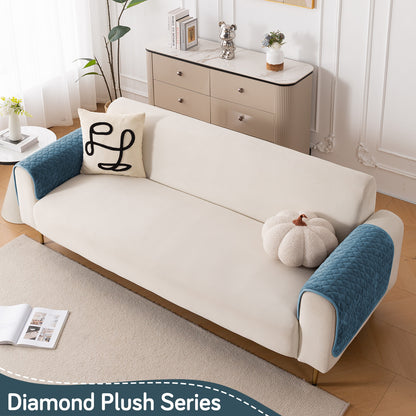 Diamond Plush Pebble Quilted Sofa Cover Mat, Blue