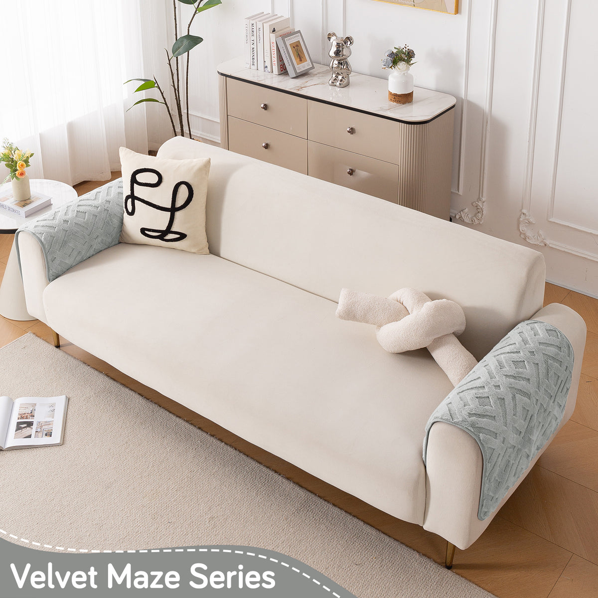 Velvet Maze Sofa Cover Mat, Light Grey
