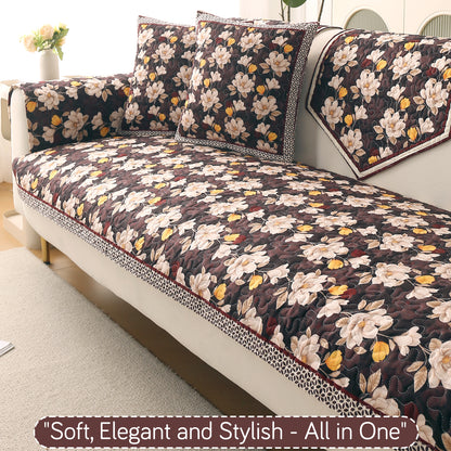 Florentina Series Printed Holland Velvet Sofa Mat - Camellia Brown