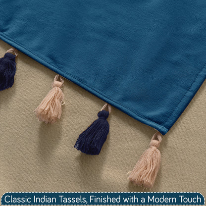 Holland Velvet 5-Seater Sofa Cover (3+1+1), TasselTone Series | Sea Blue