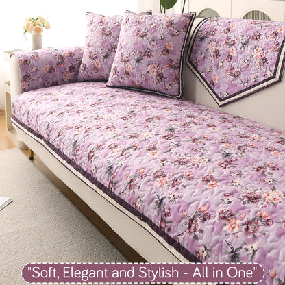 Florentina Series Printed Holland Velvet Sofa Mat - Peony Lavender