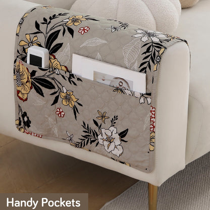 Polyester Printed Quilted Sofa Cover Mats, Floral Ash Grey
