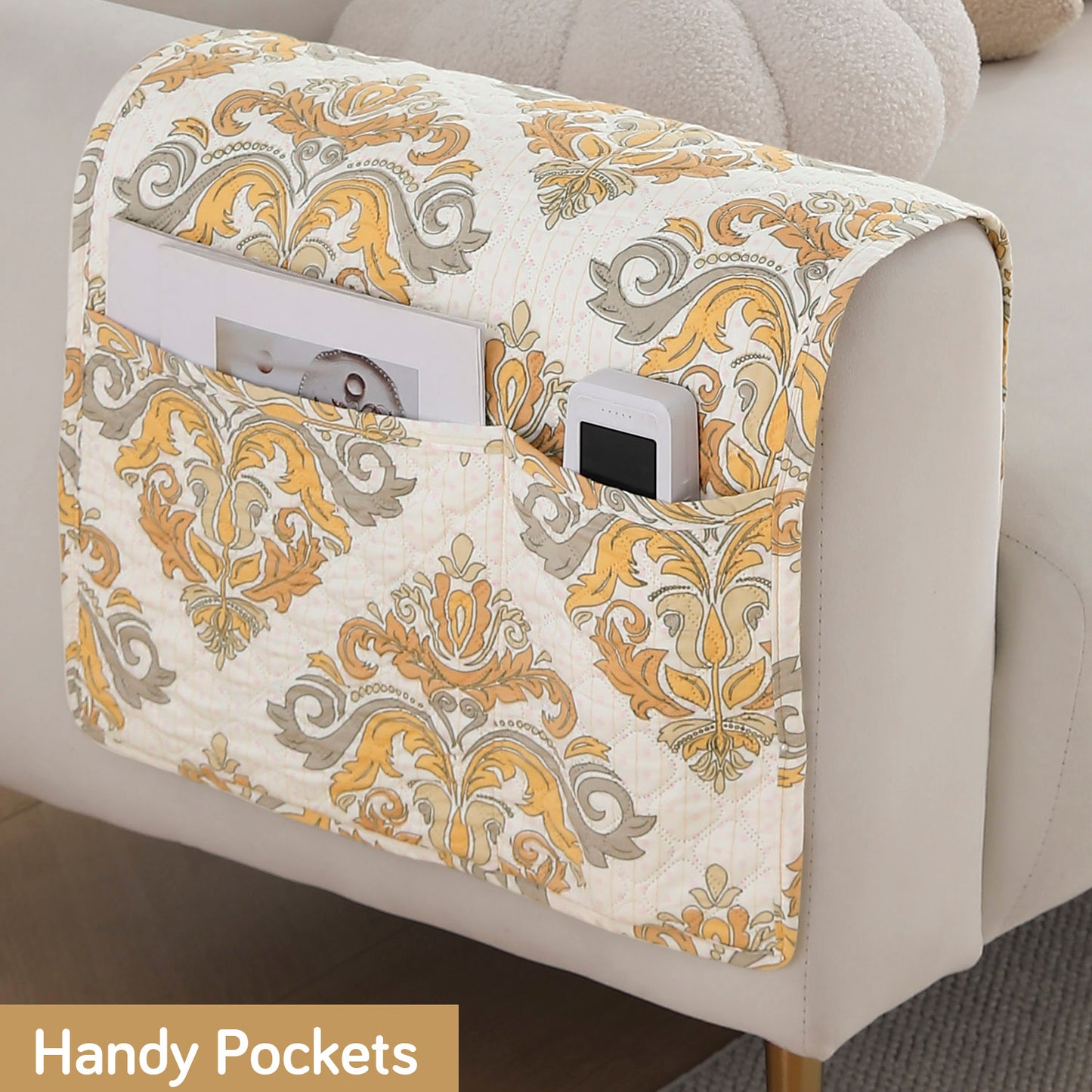 Polyester Printed Quilted Sofa Cover Mats, Damask Beige