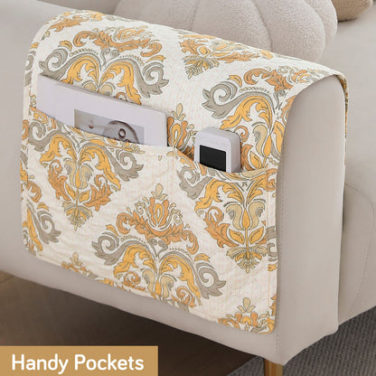 Polyester Printed Quilted Sofa Cover Mats, Damask Beige