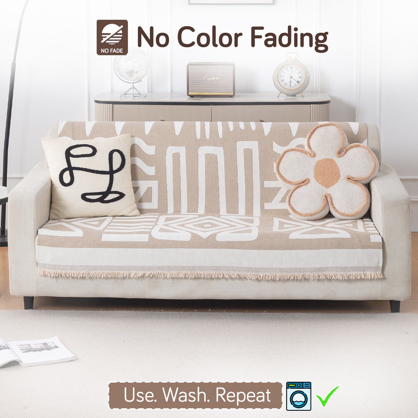 Urban Tribe Premium Chenille Fabric Sofa Cover, Beige